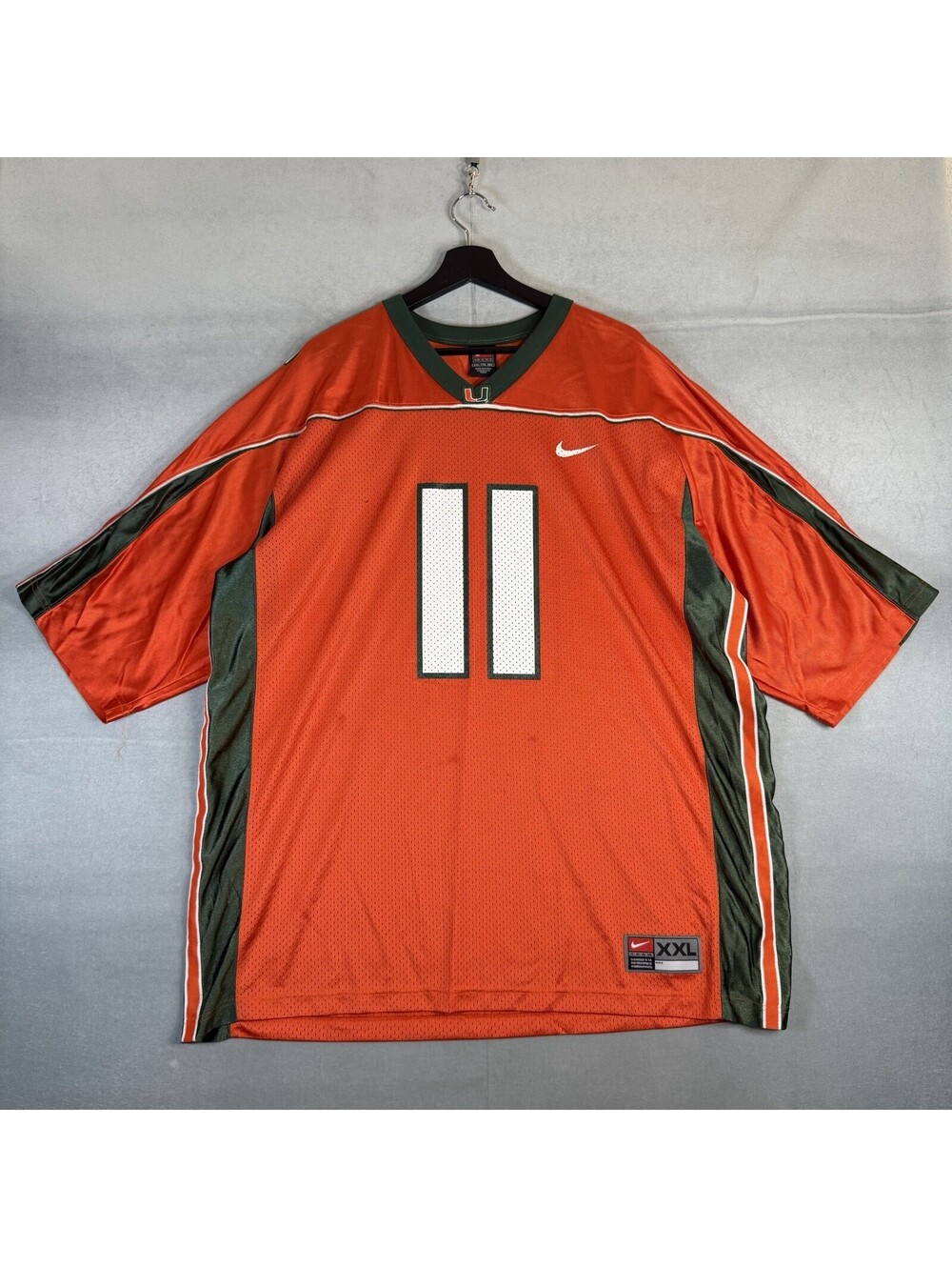 Vintage Nike Team University Of Miami Jersey Men's XXL Orange Mesh 11 Hurricanes